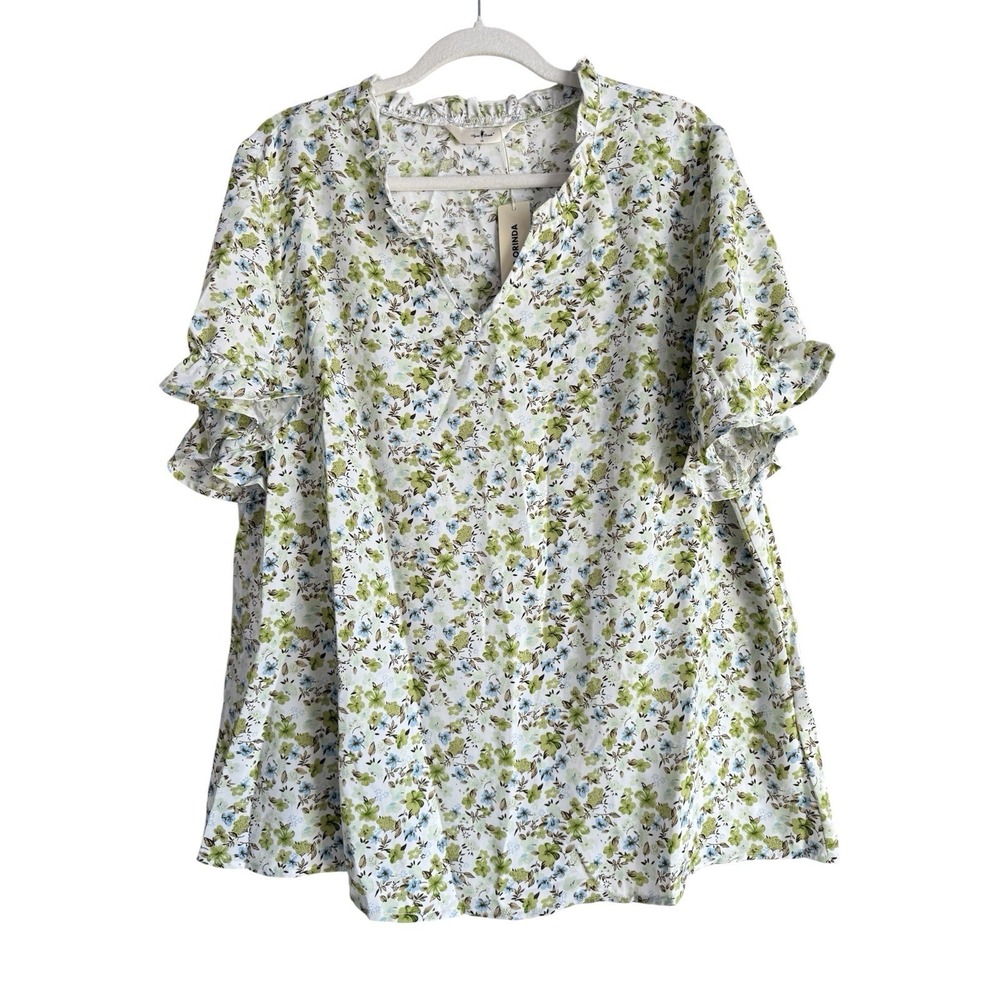 Agnes Orinda Blouse Top Women's 1X Floral Short Flutter Sleeve Lightweight‎ NEW